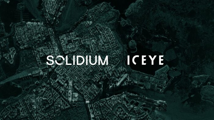 Solidium and ICEYE logos over an image taken with ICEYE satellite technology