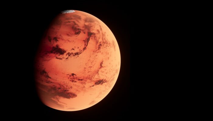 a red planet with a black background