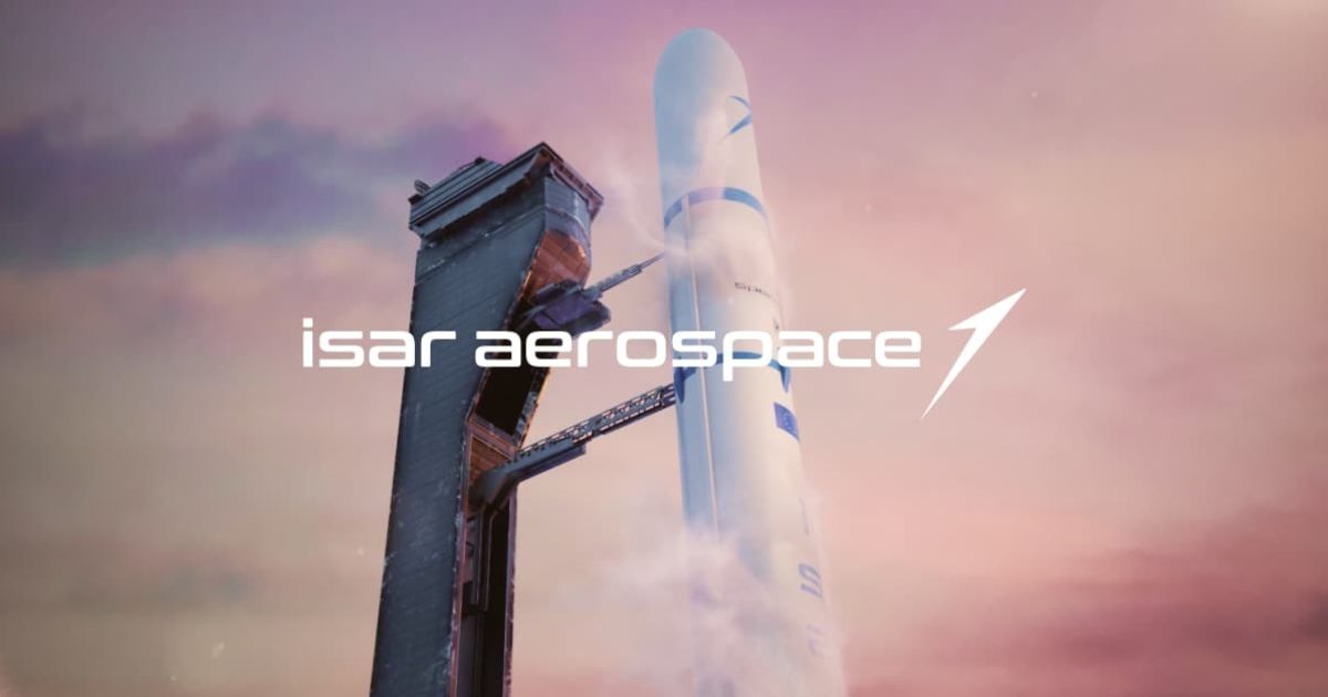 Isar Aerospace logo over image of the company's spacecraft