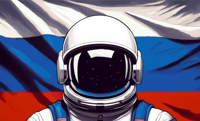 Cosmonaut in front of Russian Flag